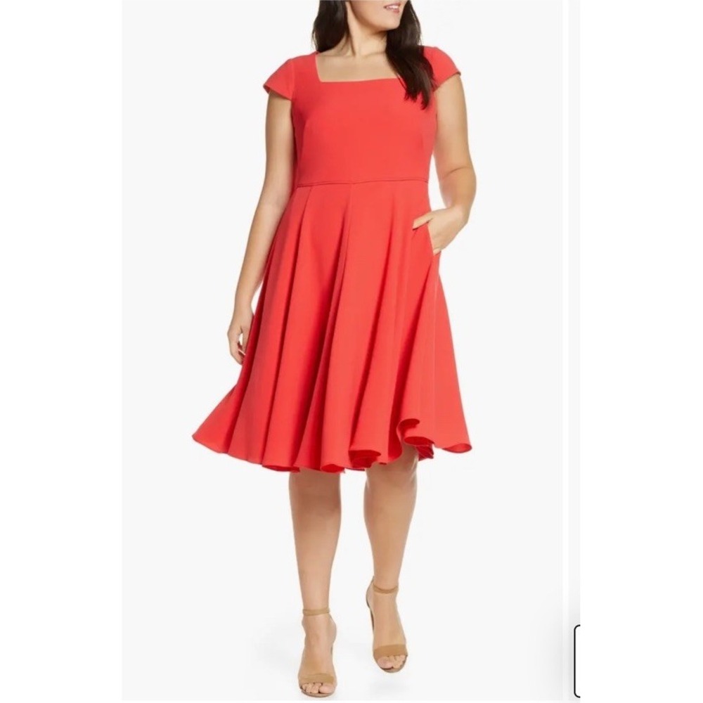 NWT Gal Meets Glam Regina Square Neck Fit‎ & Flare Dress Venetian Red Women's 14